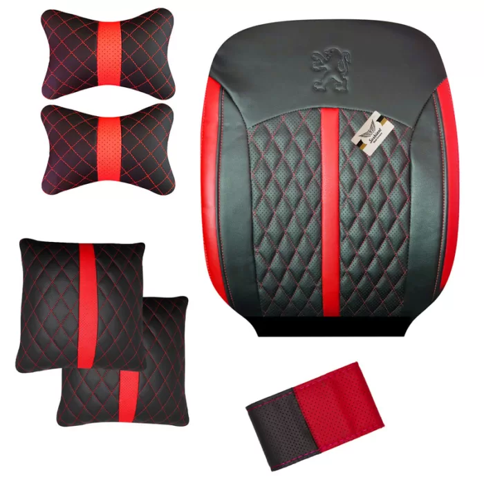 4172b06935c53a1cbafa32c7402a3624 روکش صندلی خودرو سوشیانت مدل A_6 مناسب برای پژو 207 به همراه پشت گردنی و کوسن و دور فرمان